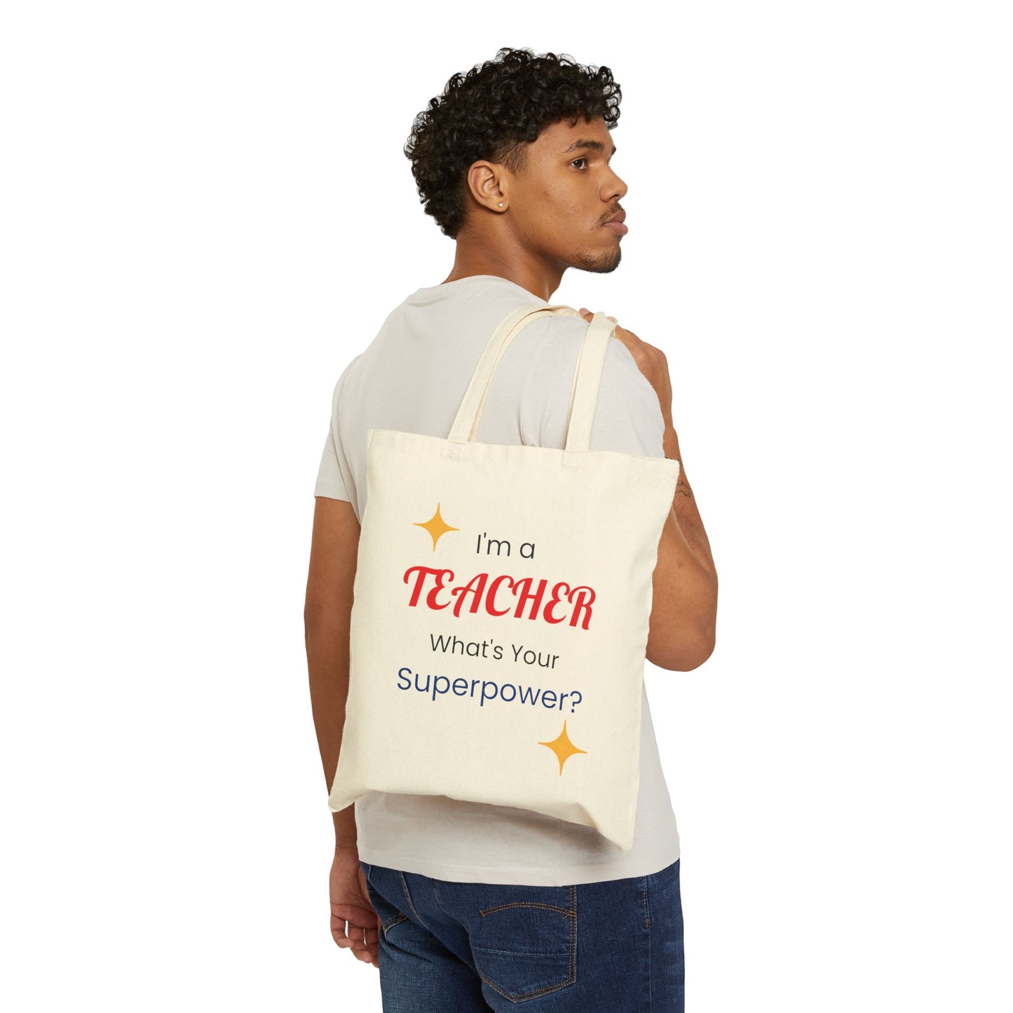 Teacher Superpower Canvas Tote Bag, Gift for Educators, Eco-Friendly Shopping Bag, Funny Teacher Tote, Classroom Essentials