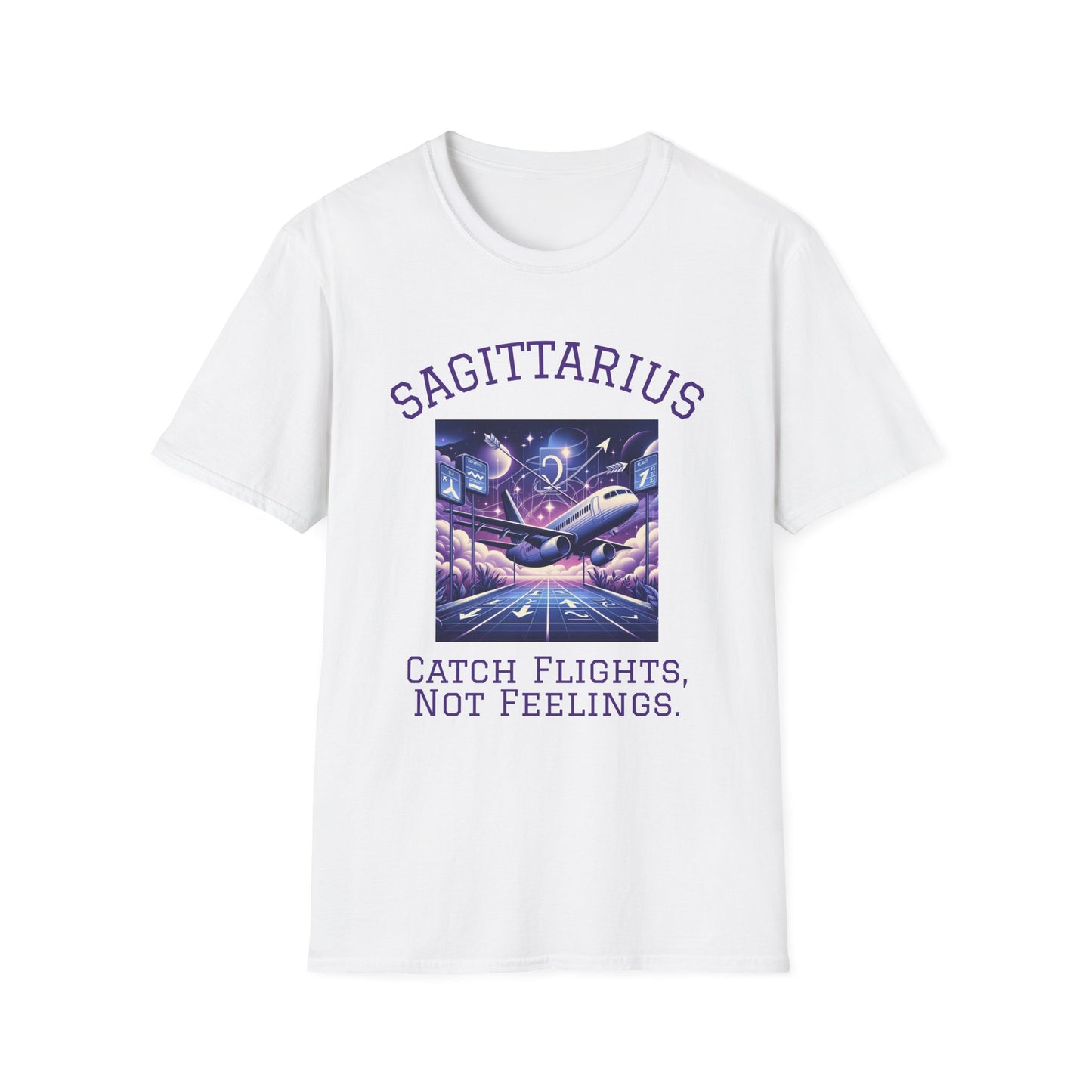 Sagittarius Graphic T-Shirt, Astrology Tee, Zodiac Shirt, Catch Flights Not Feelings, Unisex Horoscope Apparel, Gift for Sagittarius