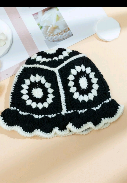 Black and White Crochet Hat