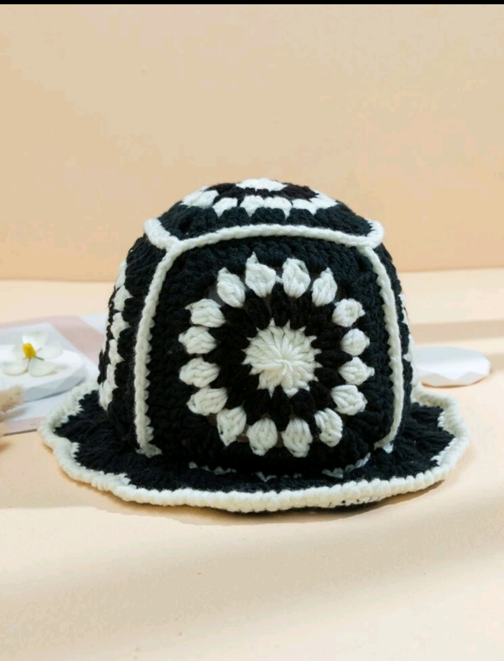 Black and White Crochet Hat